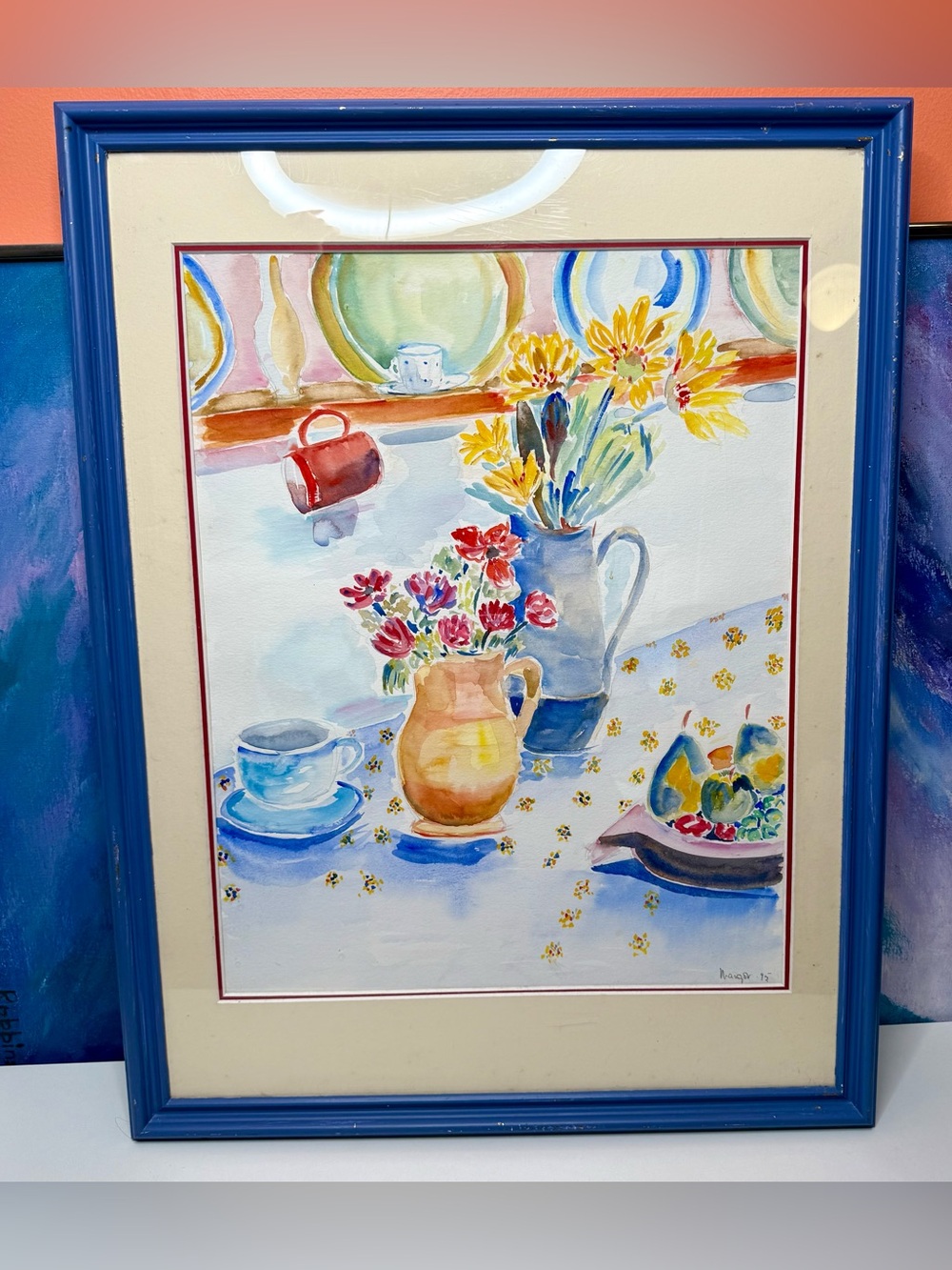 Original Watercolor Kitchen Still Life Vintage 90s Cottagecore Signed Framed Art